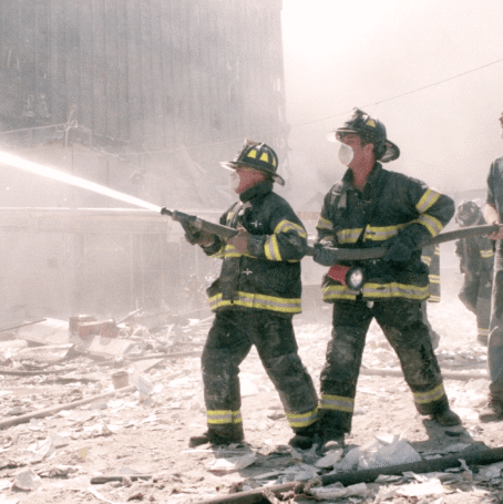 This is an image of 911 first responders being exposed to asbestos while on the job.