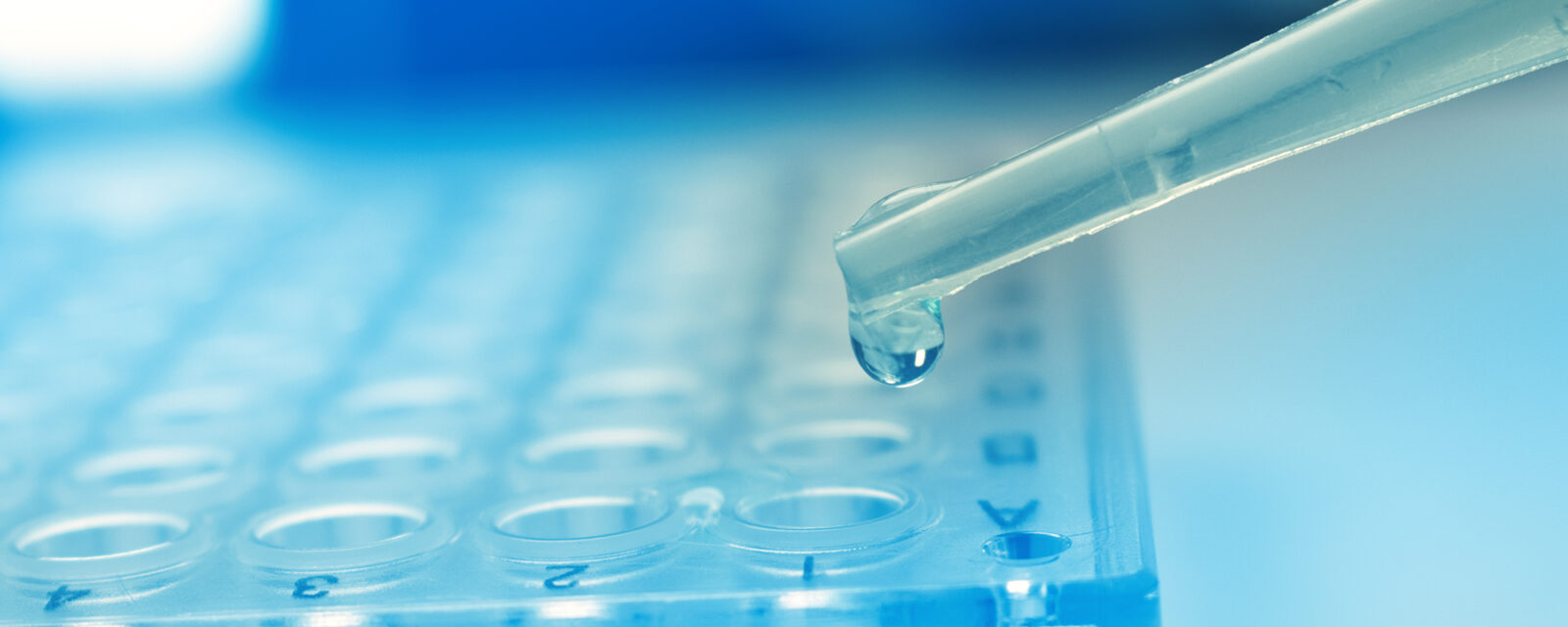 Close-up image of a droplet dropping a substance into different sections.