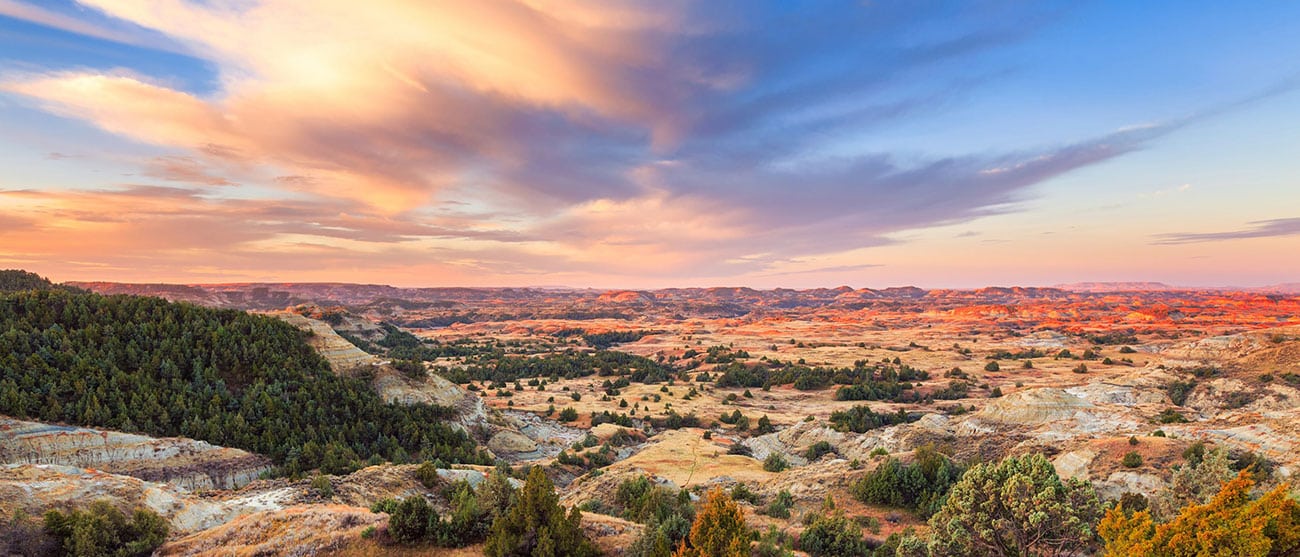 Image of desert and sky in North Dakota.
