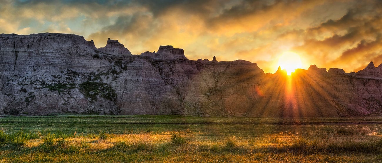 Image of rock formations and sunset in South Dakota