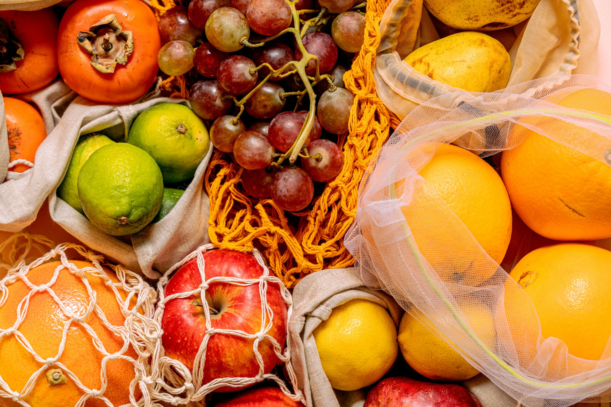 Fruits and vegetables in bags for mesothelioma diet.