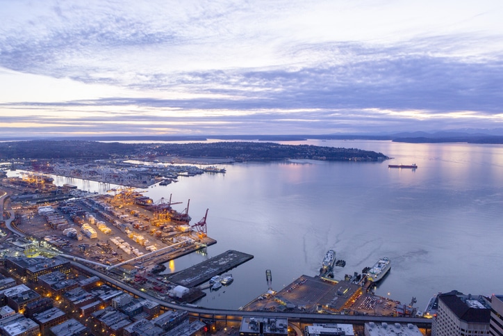 Lockheed ship-building yard with a view of the water