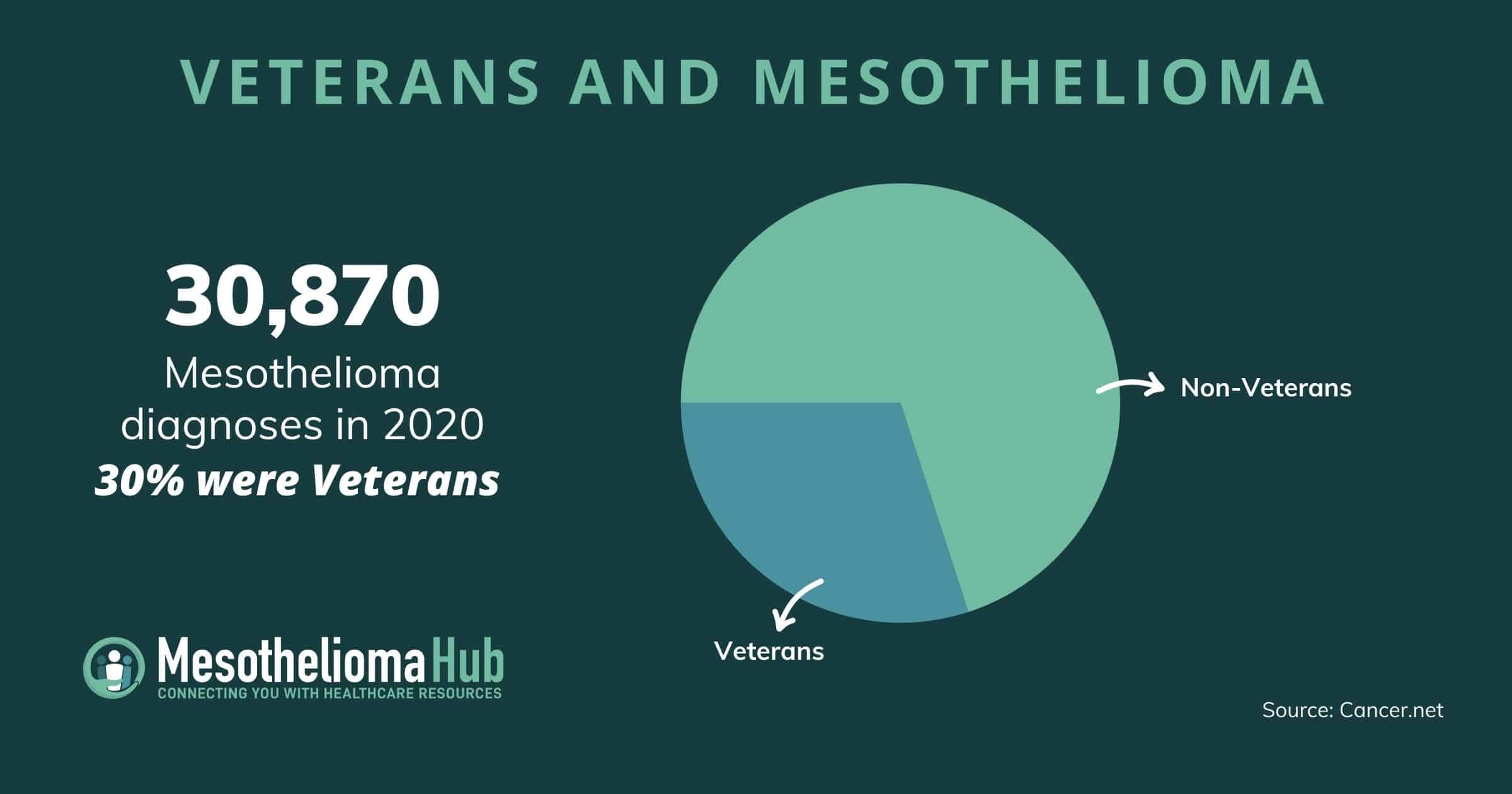 Veterans and mesothelioma infographics showing 30% of diagnoses being Veterans.