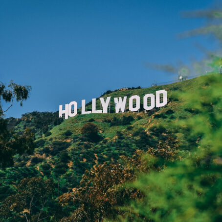 Photograph of the Hollywood sign on a sunny day